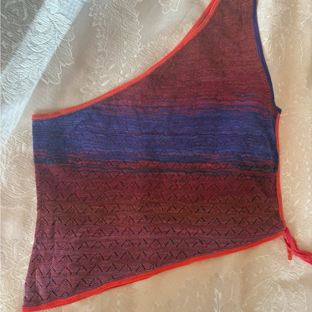 Women's One-Shoulder Tank Top - Red and Blue